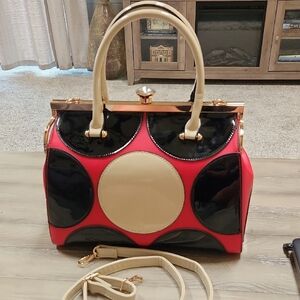 Unique Vintage Black, Red, and Cream Satchel